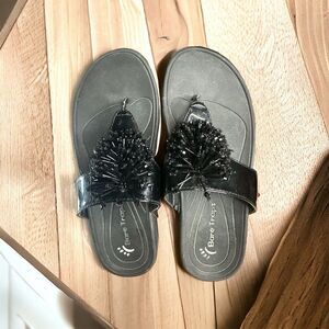 BareTraps Ginifer Embellished Black Beaded Wedge Flip Flops Black Sandals